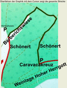 Überfahren der Graphik mit dem Cursor zeigt die gesamte Strecke Waldparkplatz P Schönert Schönert Caravacakreuz Weinlage Hoher Herrgott P Berberichswiese